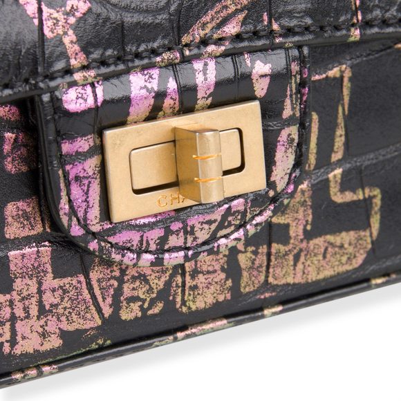 Chanel Black Crocodile Embossed Graffiti Reissue 2.55 224 Mini Flap Bag - Picture 6 of 12